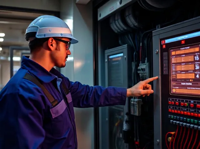 Electrical engineer inspecting a control panel for an SXM City client in Dubai