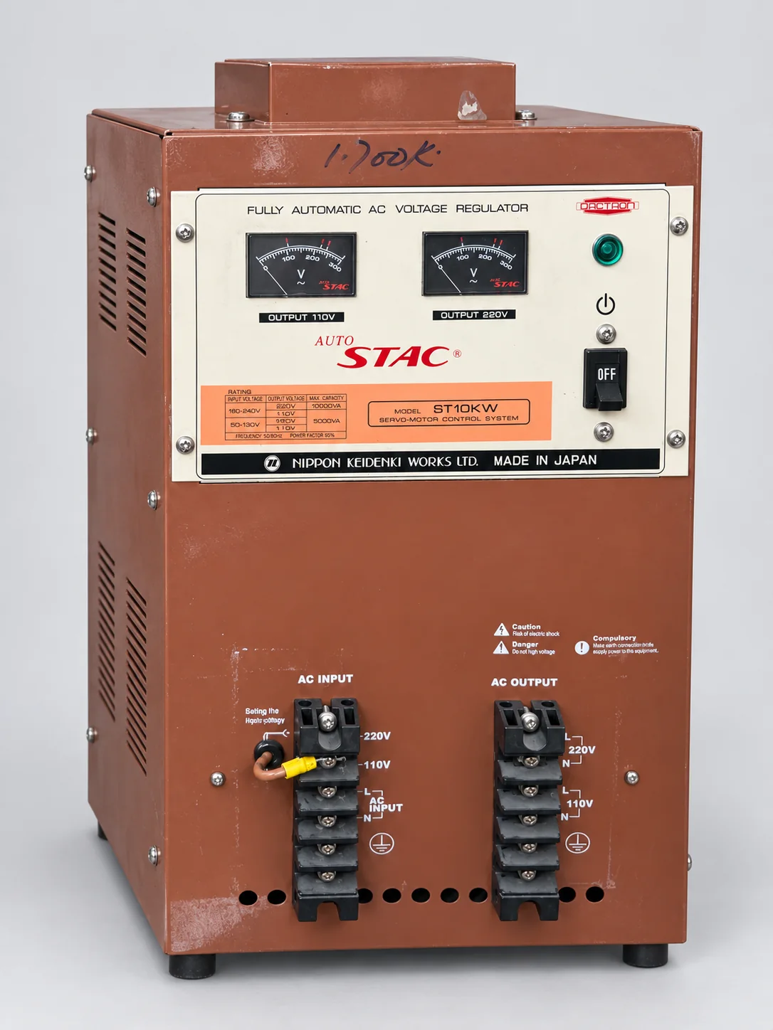 AUTO STAC ST10KW single-phase 10 kVA voltage stabilizer in grey cabinet